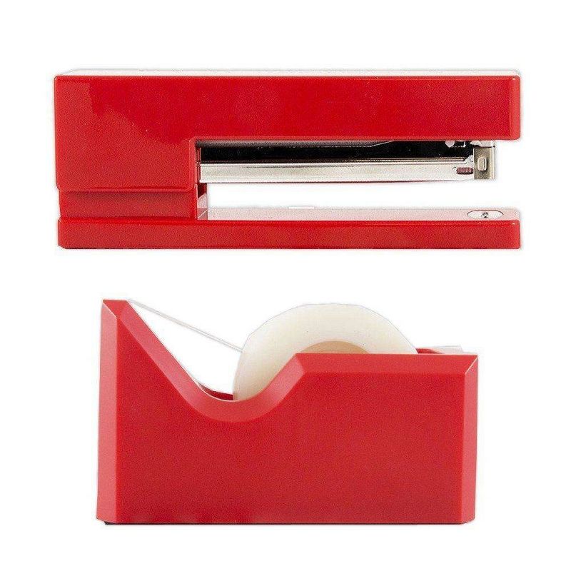 JAM Paper Stapler & Tape Dispenser Desk Set Red