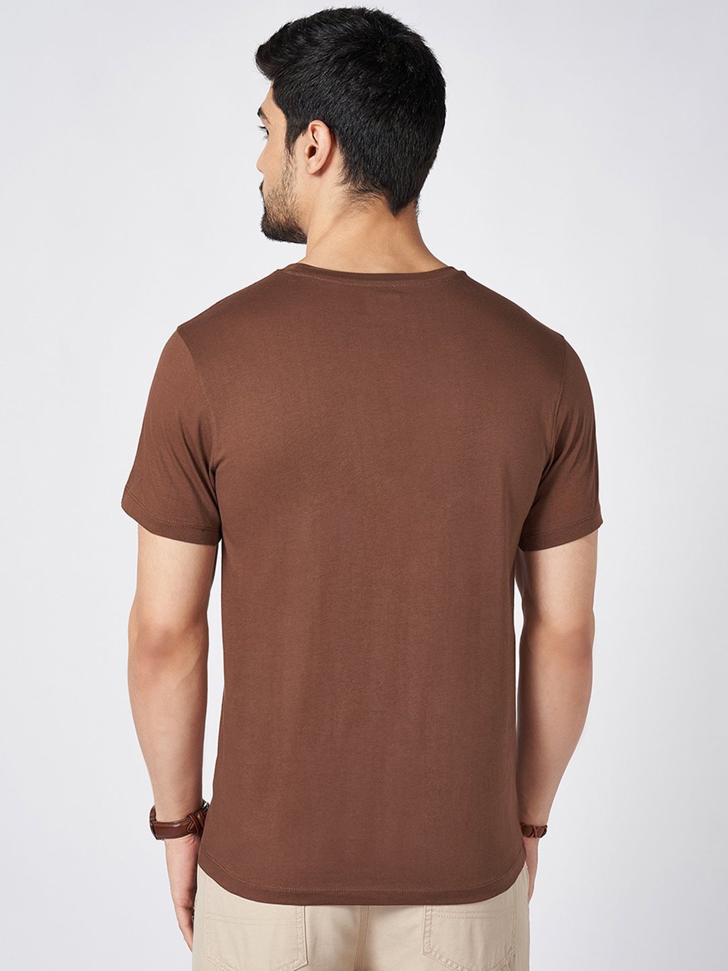 Urban Ranger by Pantaloons Orange Brown Cotton Slim Fit T-Shirt