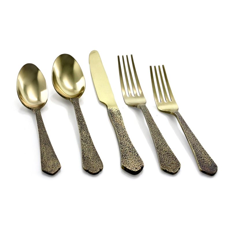 Gibson Elite Zambezi 5 Piece Stainless Steel Hammer Texture Flatware Set in Gold