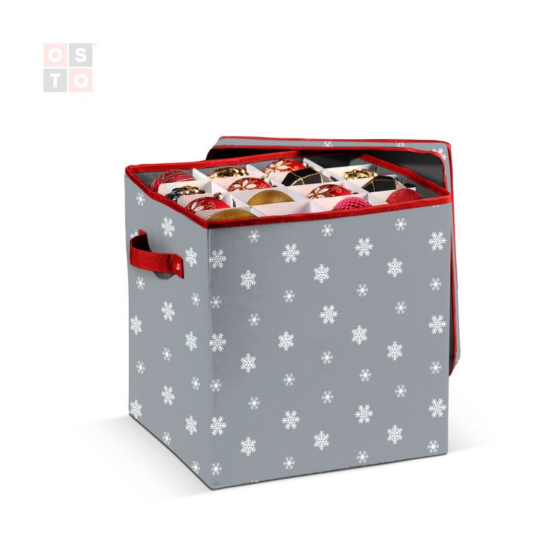 OSTO Christmas Ornament Storage Box with Lid and Holiday-Friendly Design; Fits 64 Holiday Ornaments of 3 in. Tear Proof, Waterproof 600D Polyester