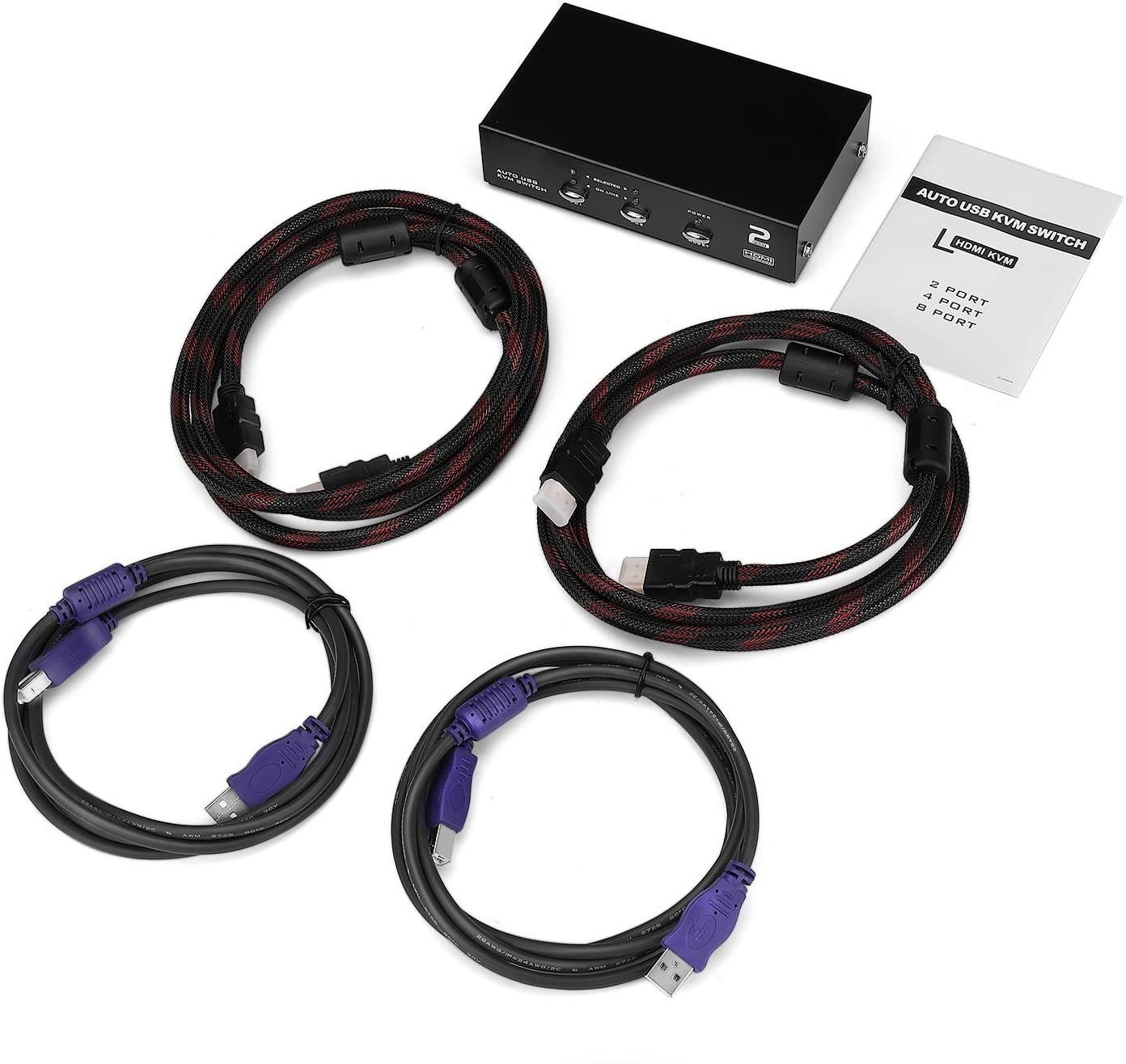 TNP KVM Switch HDMI (2 Port) Support 1080p Resolution HDCP w/ 2 HDMI & USB Cables Push Button, Hot Key Control Selector Rack Mount Adapter Hub for Computer PC Laptop Notebook Monitor Keyboard Mouse