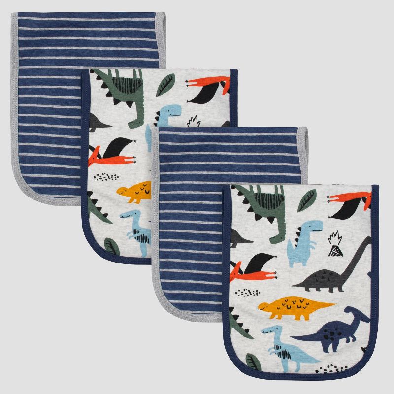 Gerber Baby Boys' 4pk Dino Interlock and Terry Burp Cloth Set - Gray