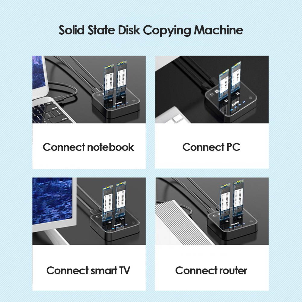 USB 3.1 Type C to M.2 SATA Dual Bay External Hard Drive Docking Station with Offline Clone for M2 SSD 2TB