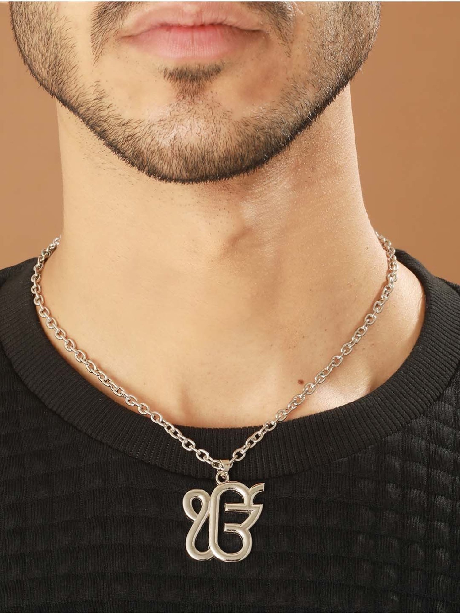 Bold by Priyaasi Ek Onkar Pendant with Silver-Plated Link Chain for Men