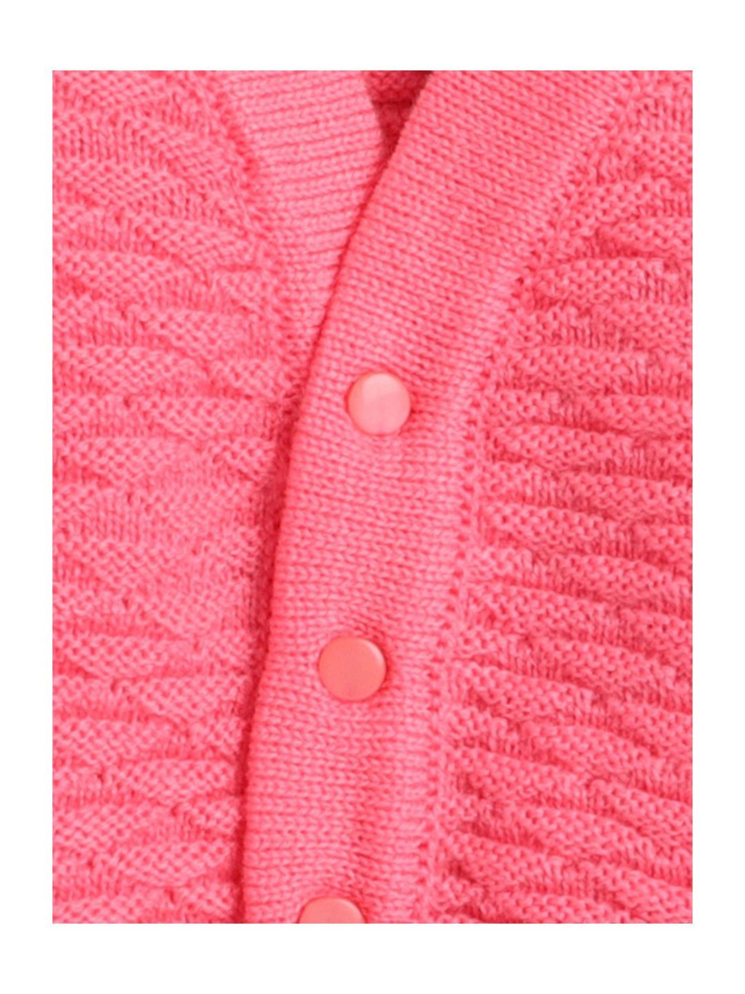 Little Angels Kids Pink Textured Pattern Full Sleeves Sweater Set