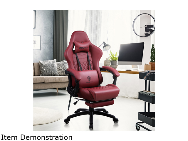 Dowinx Gaming Chair Office Chair PC Chair with Massage Lumbar Support, Racing Style PU Leather High Back Adjustable Swivel Task Chair with Footrest (Black&Red)