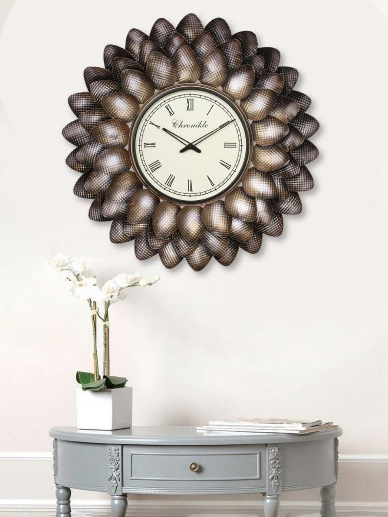 CHRONIKLE Sun Burst Style Black and Golden Iron Roman Number Analog Wall Clock