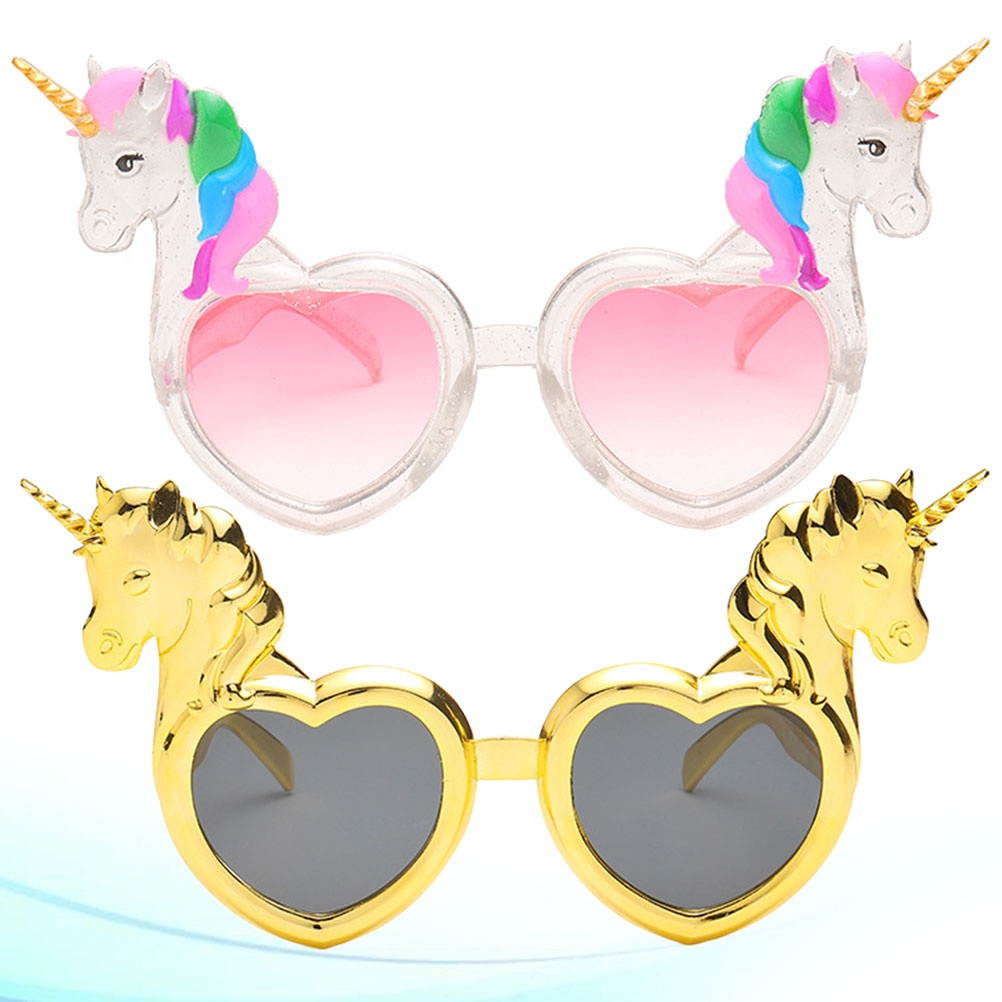 2pcs Unicorn Glasses Spoof Dance Party Glasses Funny Loving Heart Prop Glass for Woman (Random Style)