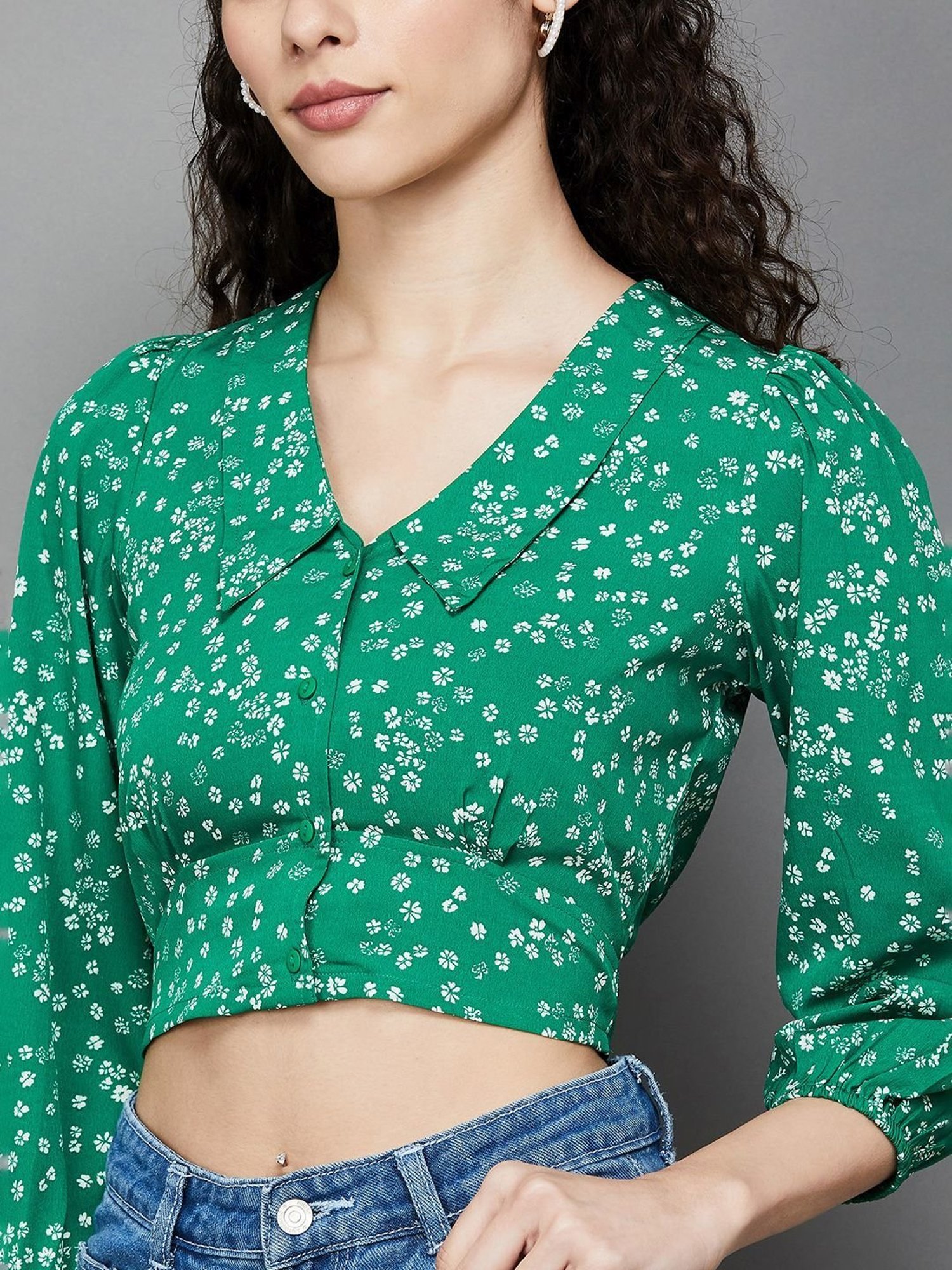Ginger by Lifestyle Green Floral Print Crop Top