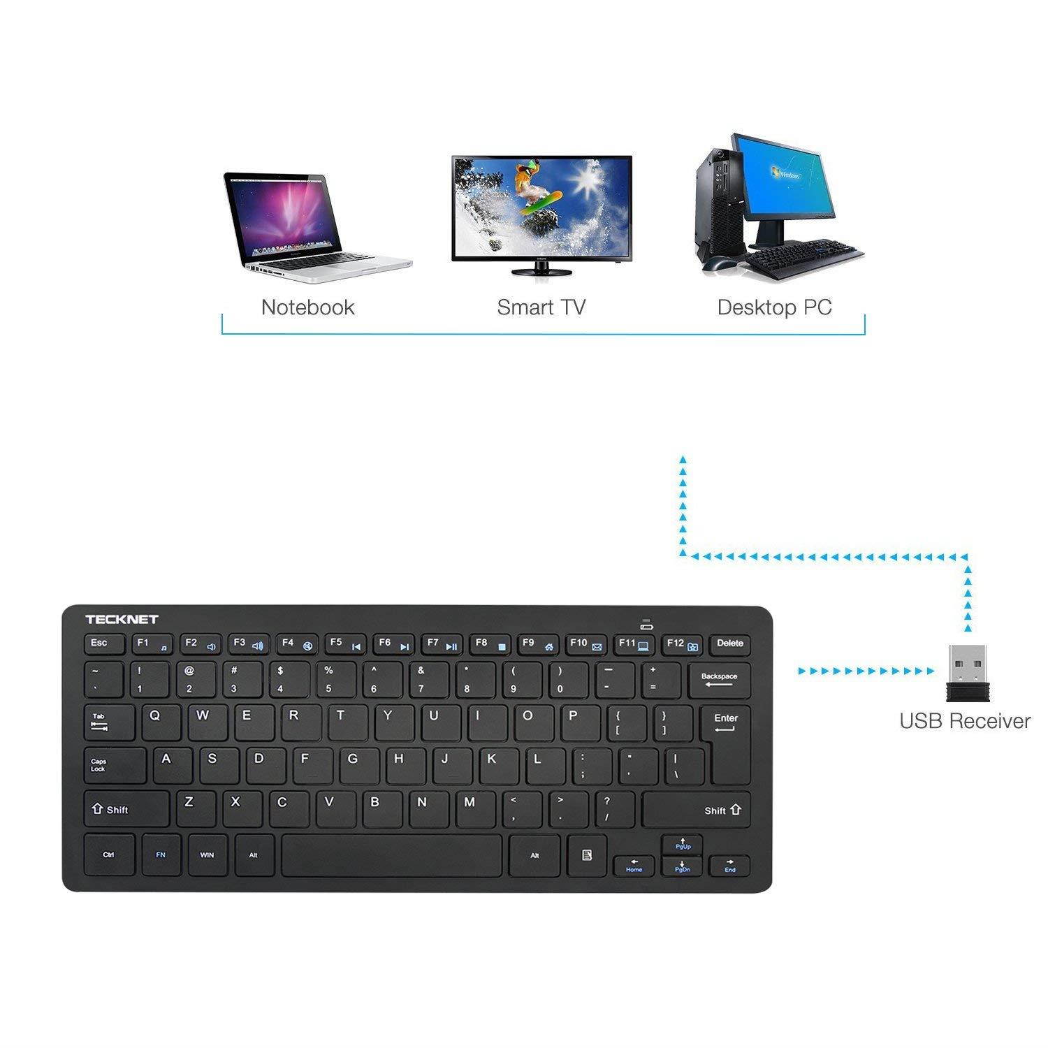 Wireless Keyboard, TeckNet Ultra Slim 2.4G USB Wireless Keyboard with Dedicated Hot Keys Design For Android Smart TV & Windows 10 8 7 XP Vista (US Keyboard Layout)