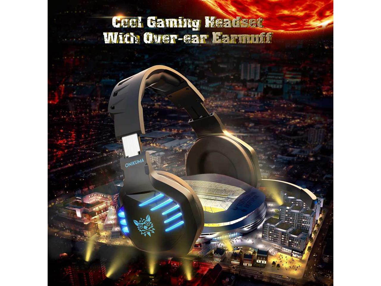 ONIKUMA K17 Over-Ear Noise Reduction Gaming Headphones,HD Stereo LED Light 3.5mm Audio+USB Port with Plugable Mic &ndash; Blue