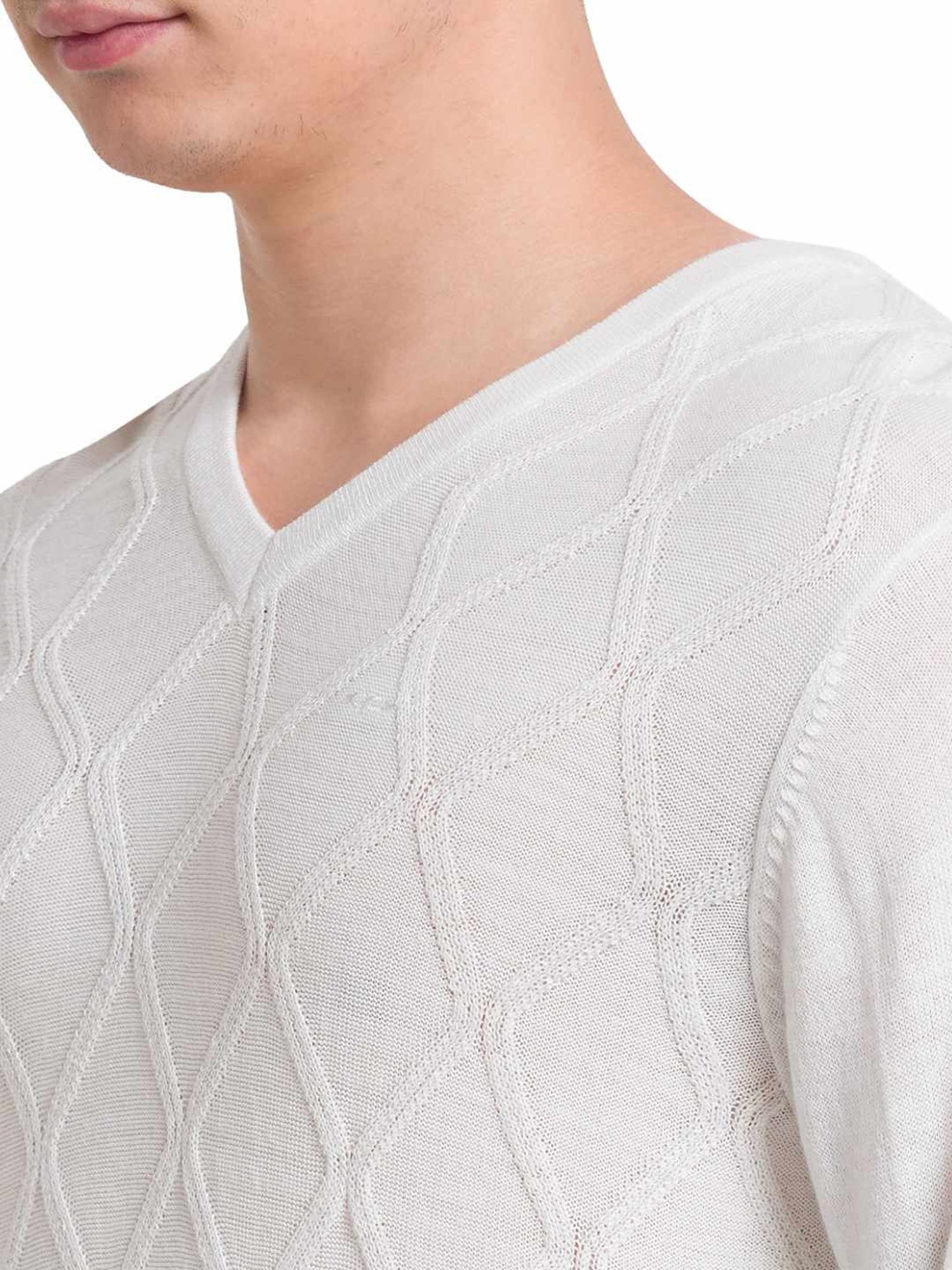 ColorPlus White Tailored Fit Self Pattern Sweater