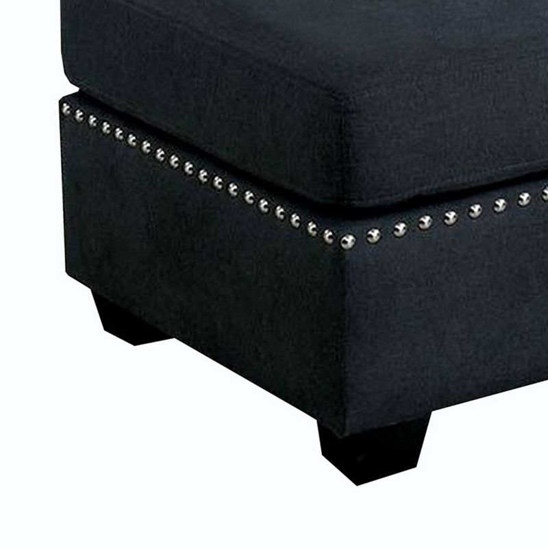 Nailhead Trim Fabric Upholstered Ottoman with Box Cushion Seat Dark Gray - Benzara