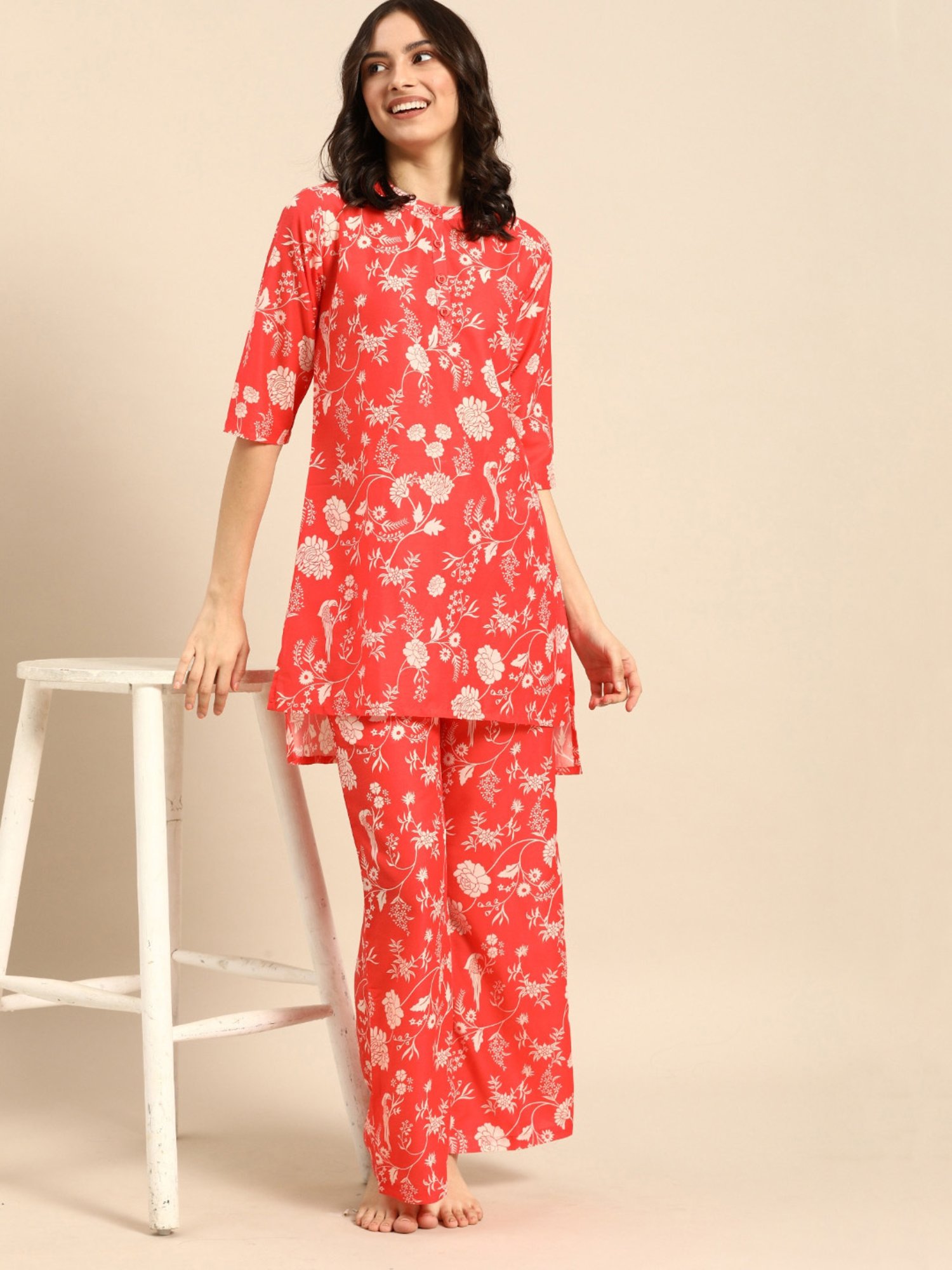 Clt.s Orange Printed Tunic With Palazzos