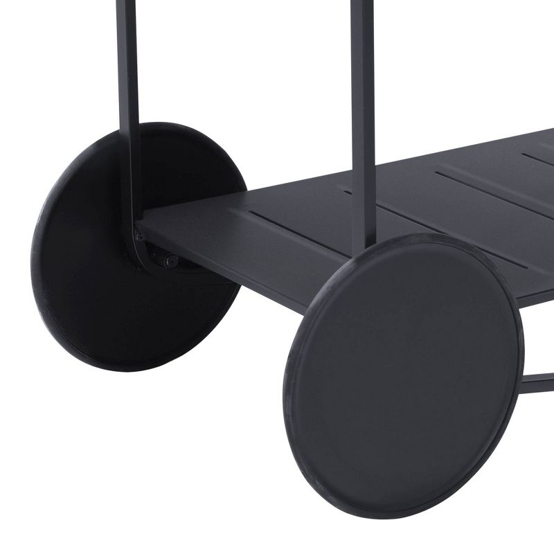 Portals Outdoor Accent Cart in Black Finish and Natural Teak Wood Accent - Armen Living