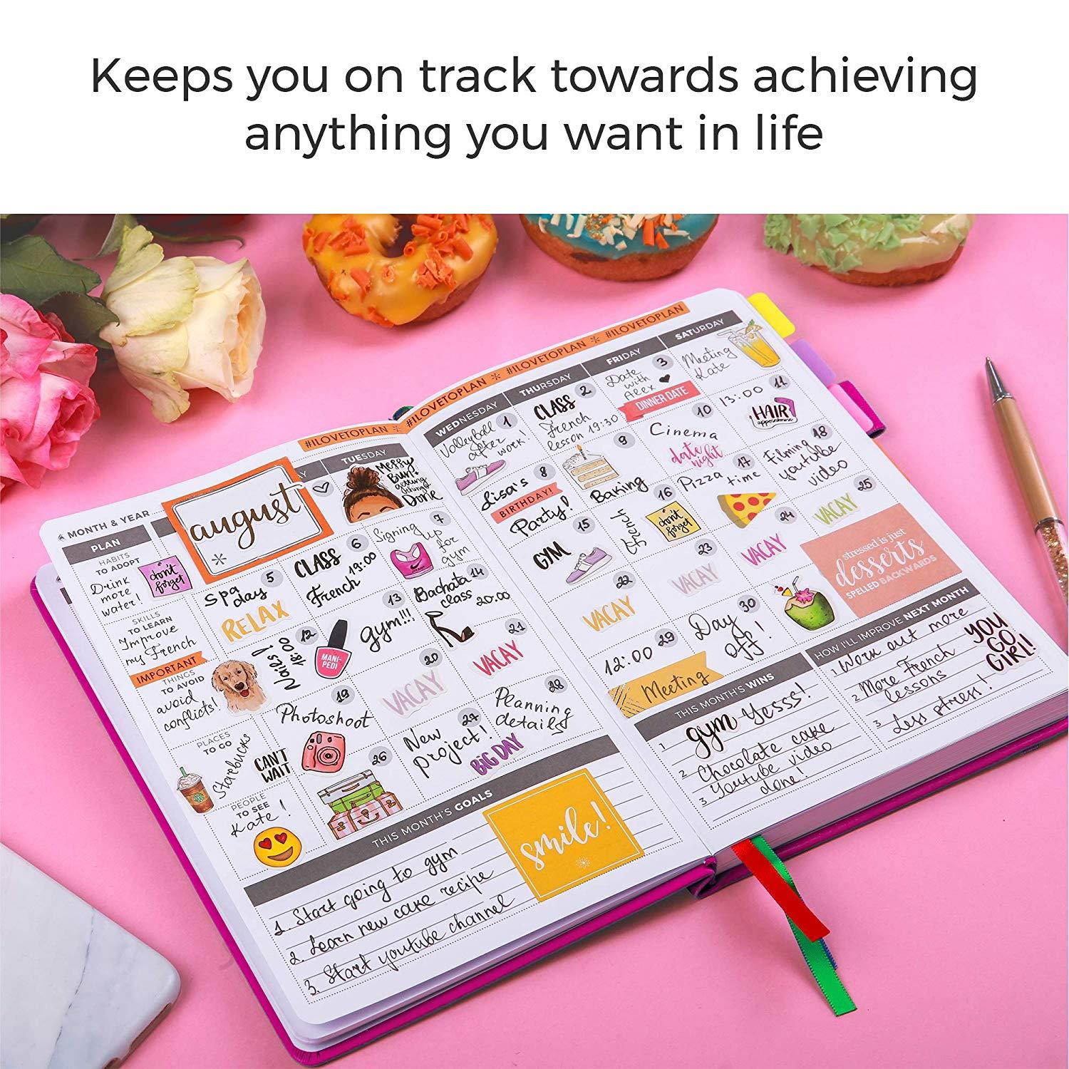 The Clever Fox Planner - Undated Weekly Planner, Organizer, Calendar and Gratitude Journal to Boost Productivity, Happiness and Hit Your Goals in 2019 - Lasts 1 Year - A5 Size - Stickers - Hot Pink