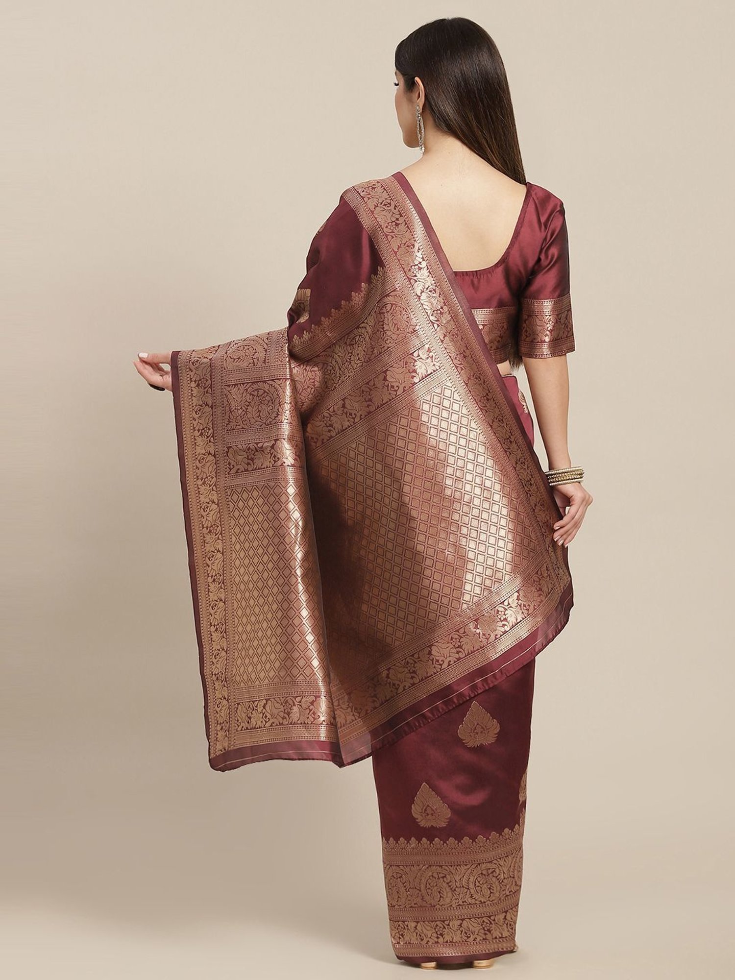KSUT Maroon Silk Woven Saree With Unstitched Blouse