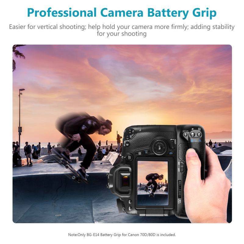 Neewer Battery Grip Holder (Replacement for BG-E14) Work with LP-E6 Battery or 6 Pieces AA Batteries for Canon EOS 70D 80D 90D DSLR Camera