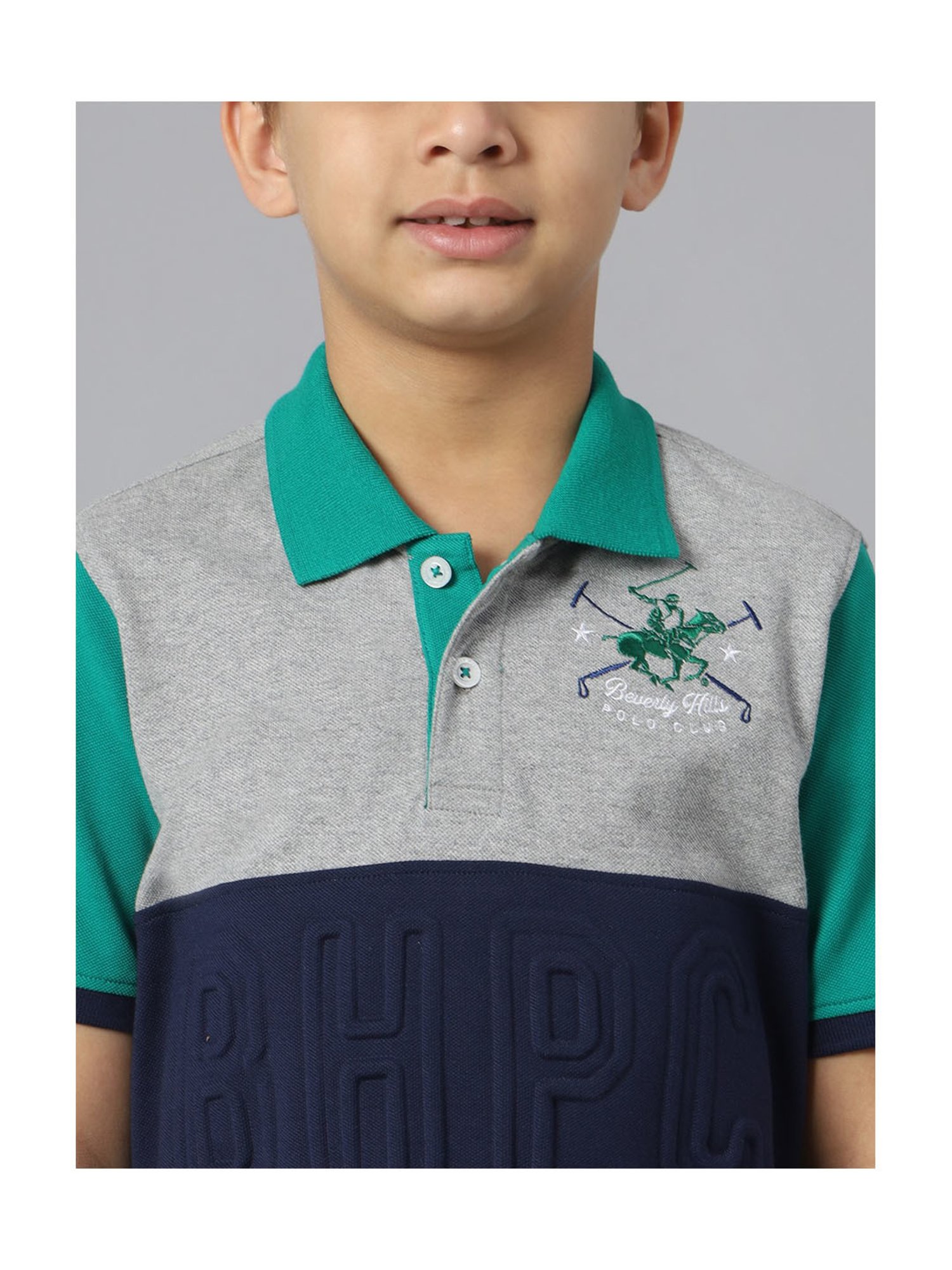Beverly Hills Polo Club Kids Grey & Navy Printed Polo T-Shirt