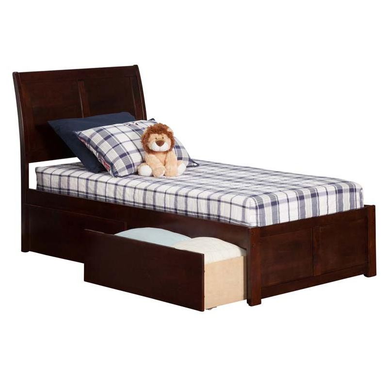 Portland Twin Flat Panel Foot Board w/ 2 Urban Bed Drawers Antique Walnut - Atlantic Furniture