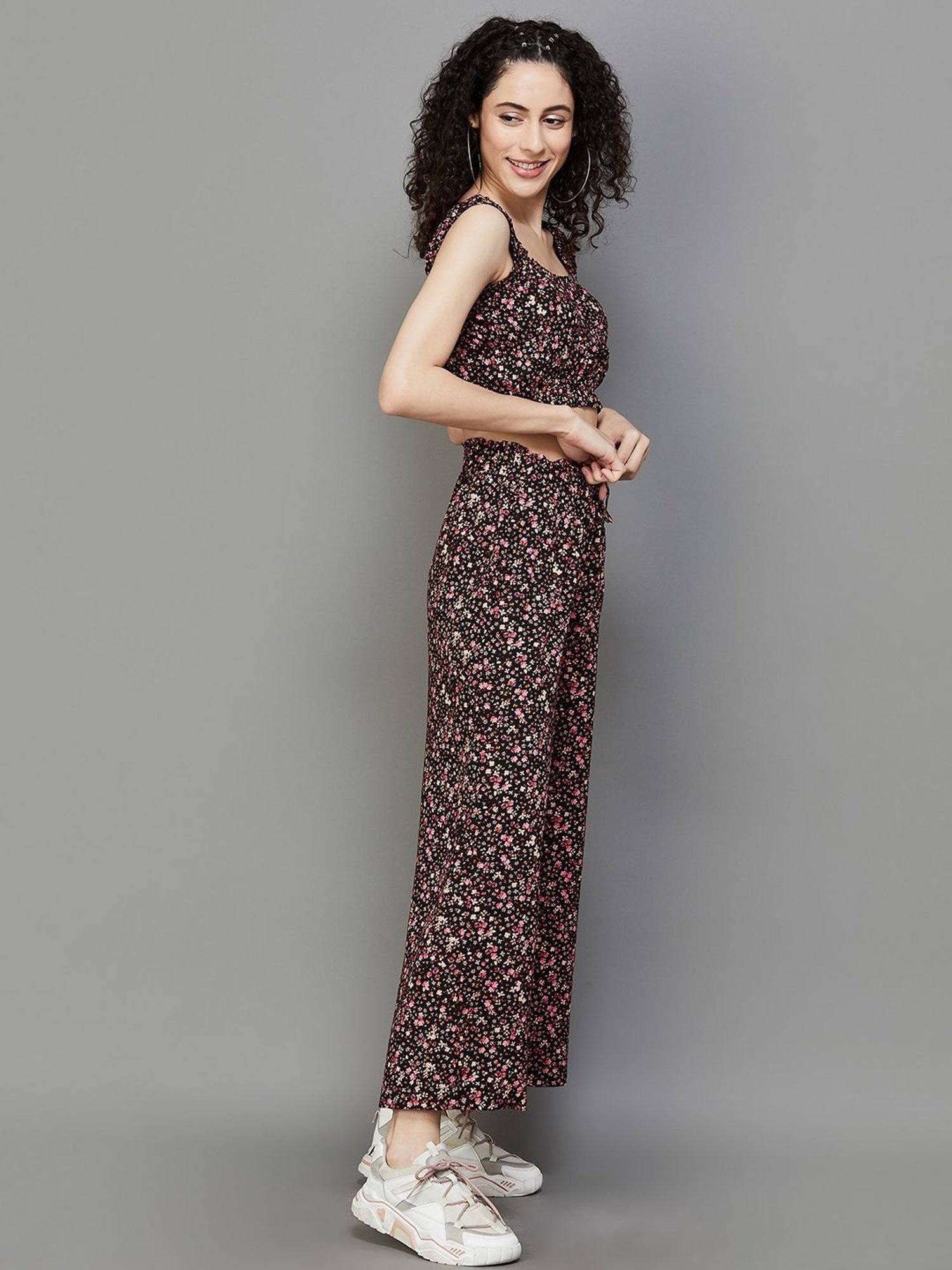 Ginger by Lifestyle Black Printed Top Pant Set