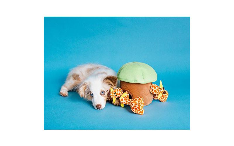 ZippyPaws - Zoo Friends Burrow, Interactive Squeaky Hide and Seek Plush Dog Toy - Giraffe Lodge