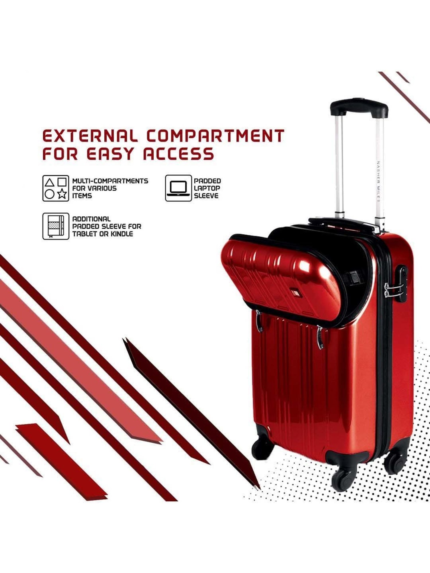 Nasher Miles New York 4 Wheel 56 cm/22" ABS & PC Hard Sided Cabin Luggage - Trolley Bag (Red)