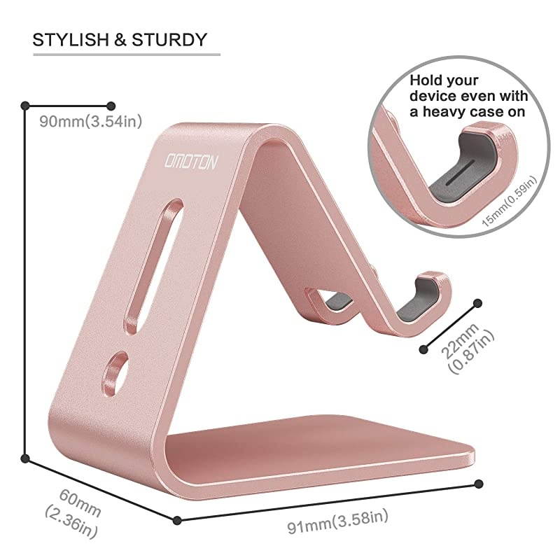 2 Pack]  Cell Phone Stand, Upgraded Aluminum Cell Phone Holder Phone Cradle with Protective Pads for iPhone 11 Pro Max, 11 XR XS 8 Plus SE , iPad Mini and Android Phones (Silver + Rose Gold)
