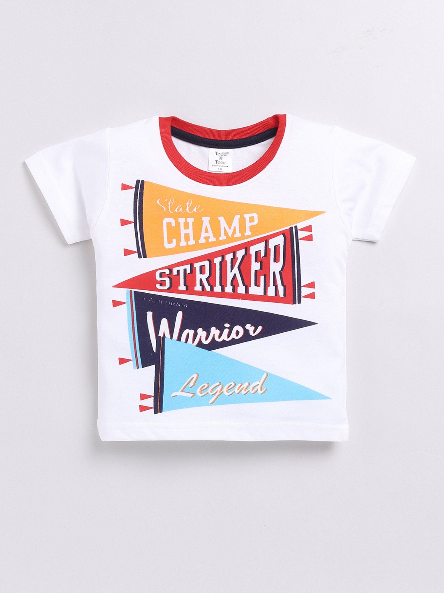 Todd N Teen Kids White & Red Printed T-Shirt with Shorts