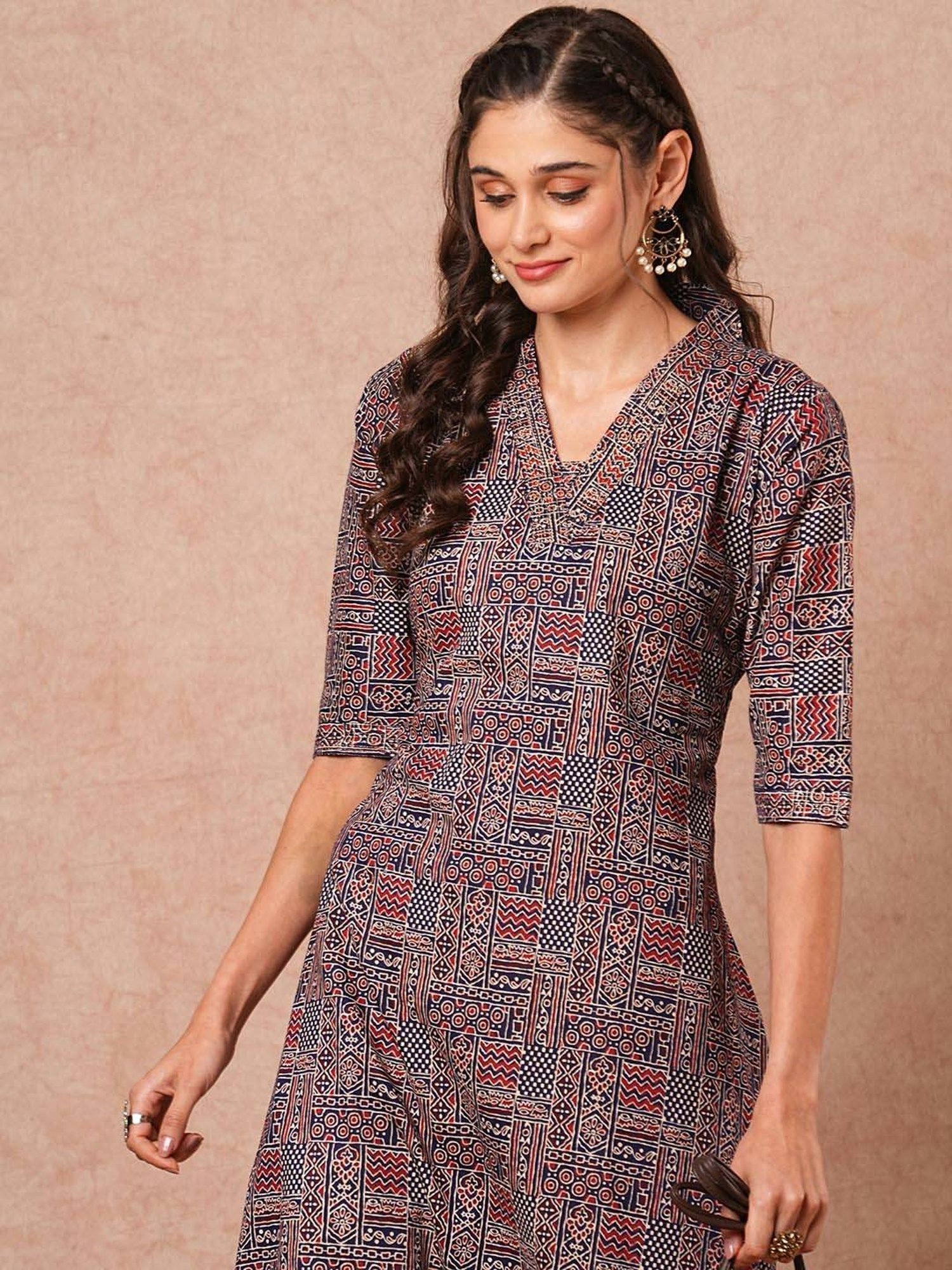 Fashor Navy & White Cotton Printed Kurta & Palazzo Set