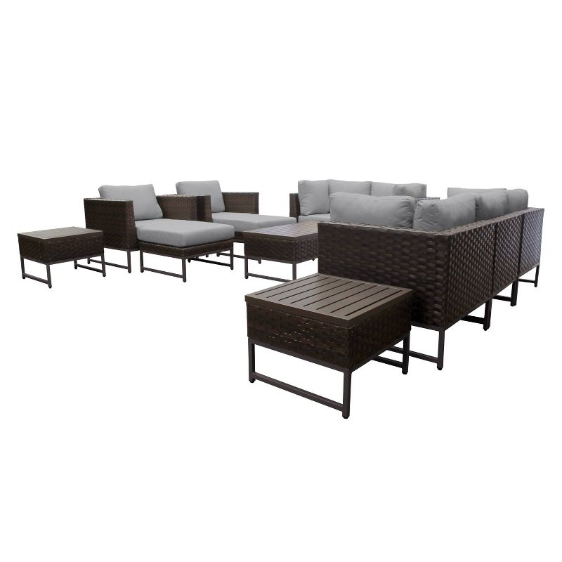 Barcelona 12pc Patio Sectional Seating Set with Cushions - Gray - TK Classics