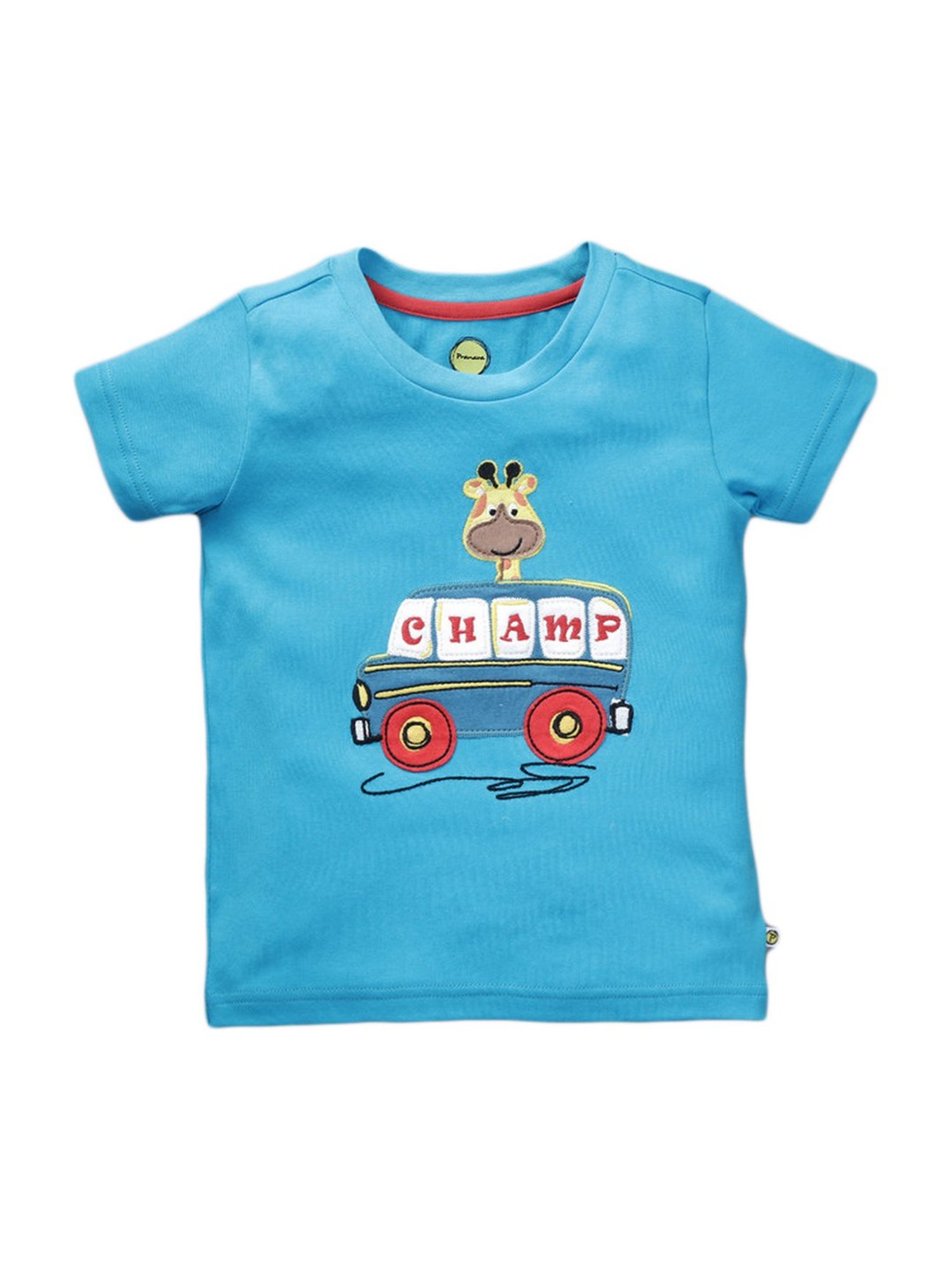 Pranava Boys Blue Cotton Patch Work T-Shirt