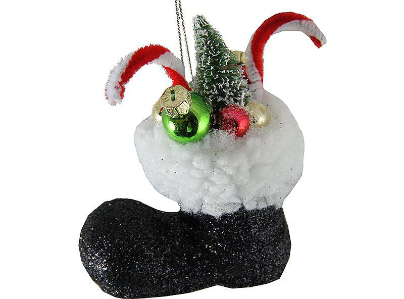 Raz Imports 4.5" Santa Claus Classics Black Glitter Boot With Gifts Tree Christmas Ornament - White
