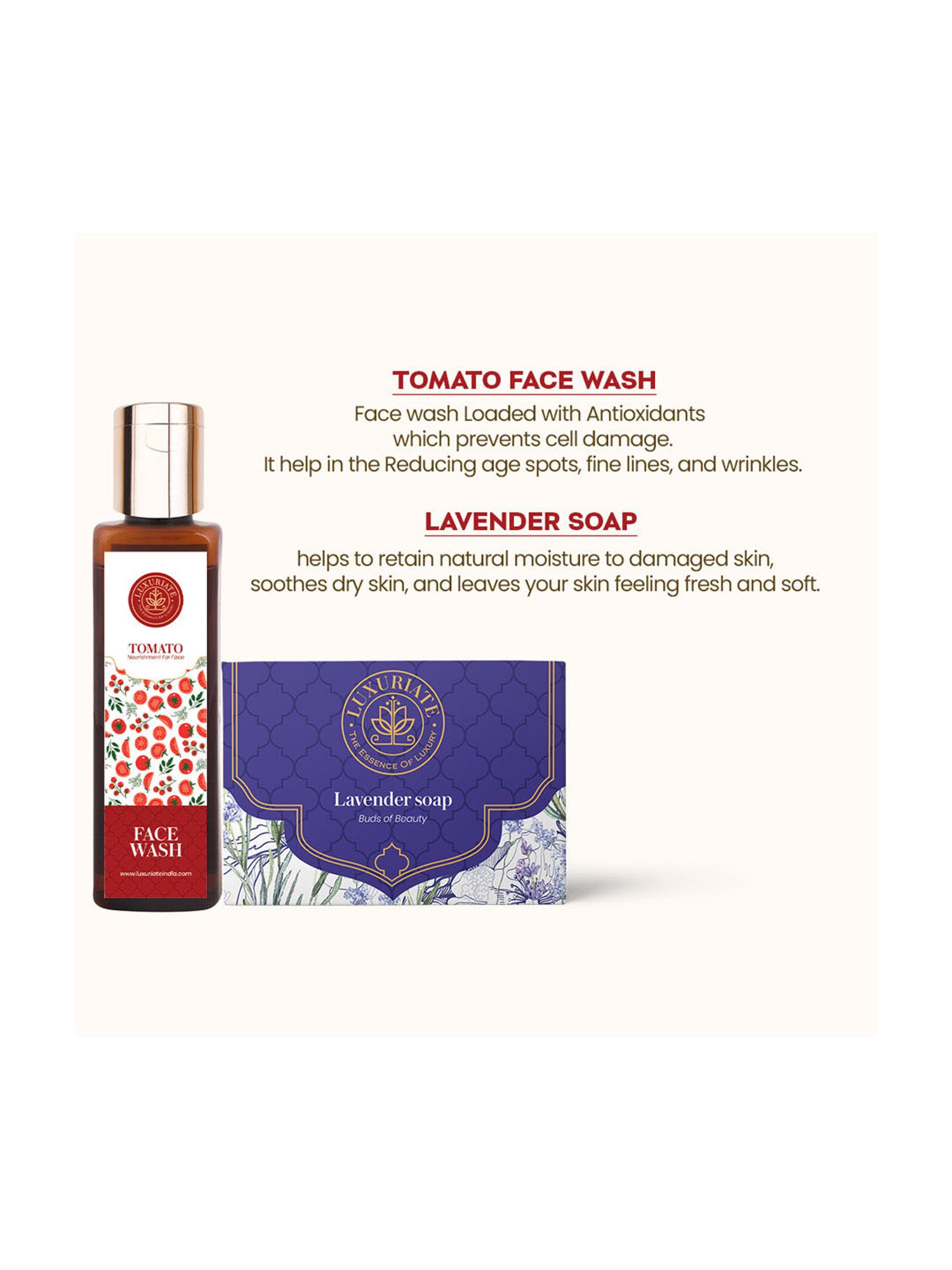 Luxuriate Lavender Soap and Tomato Face Wash Cleanser Combo