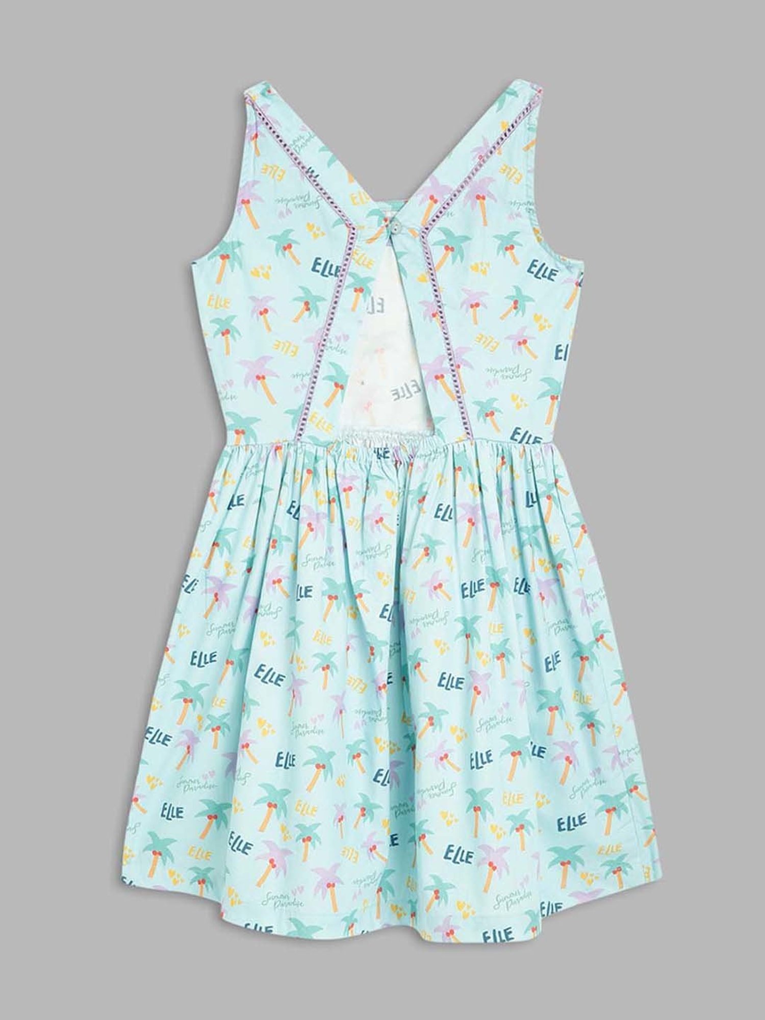 Elle Kids Kids Blue & Yellow Cotton Printed Dress