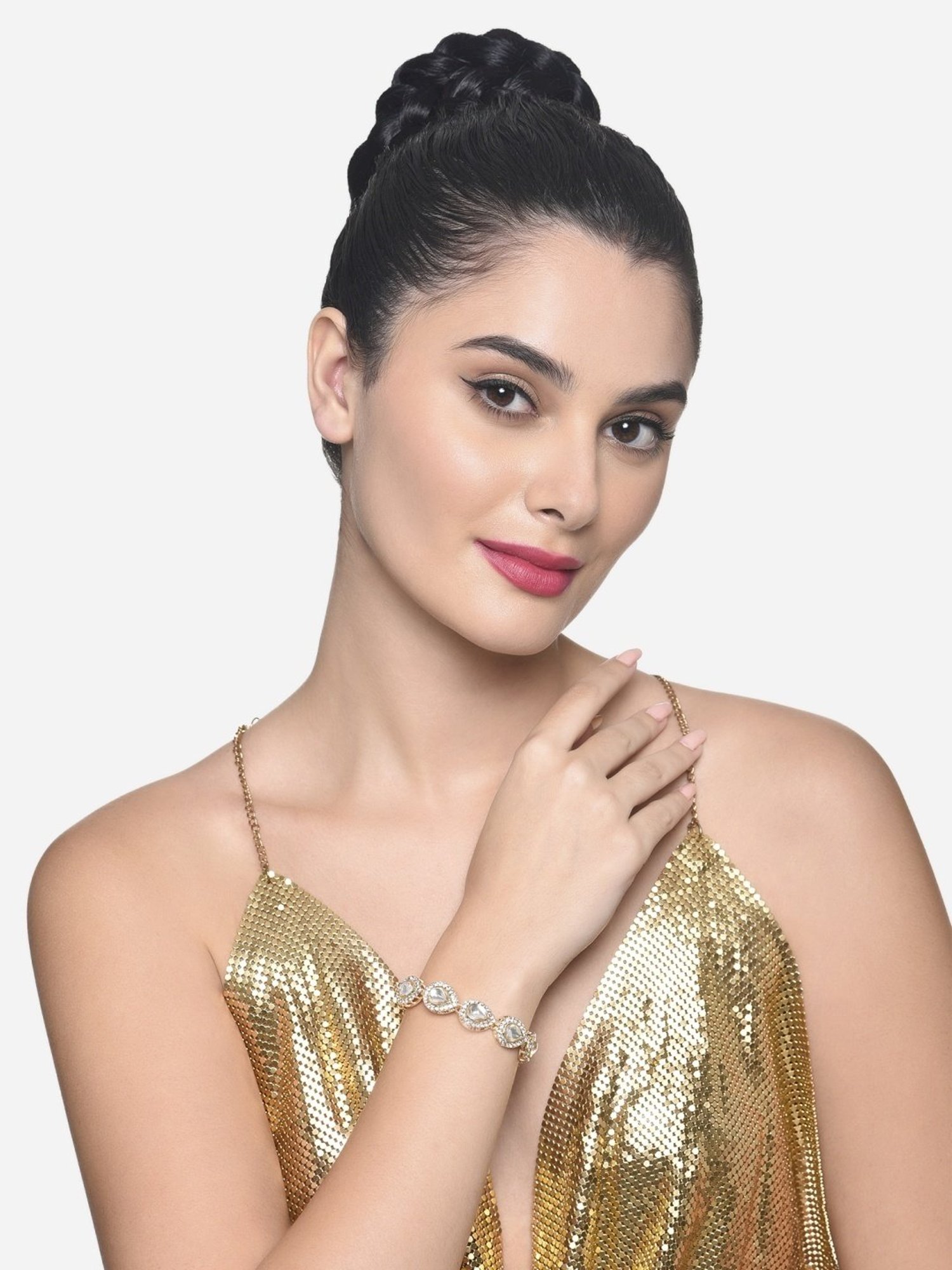 Zaveri Pearls Gold Tone Dazzling Kundan & Austrian Diamond Ethnic Bracelet-ZPFK16498