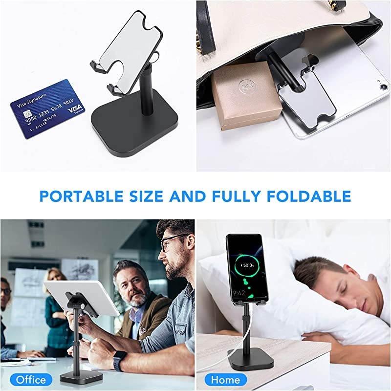 Phone Stand Phone Stand for Desk Height Adjustable Tablet Stand Holder Desktop Phone Holder for Desk Compatible with All Mobile PhonesiPad Black