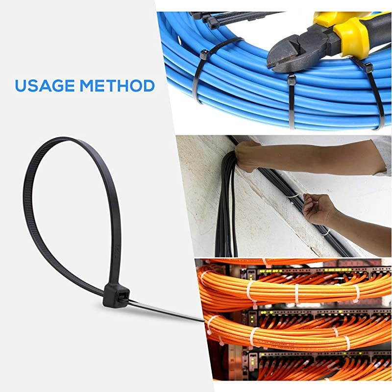 Zip Ties  - 10 Inches Nylon 66 Heavy Duty 50LB Tensile Industrial Strength UV Resistant, Adjustable Durable Self Locking Cable Tie for Home, Office, Garden, Garage Workshop (Black 100 Packs)