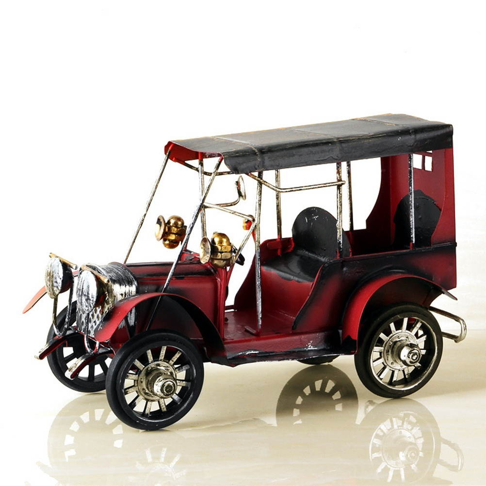 Metal Antique Vintage Car Model Home Decor Ornaments Handmade Handcraft Collections Vehicle Toys Photography Props (White)