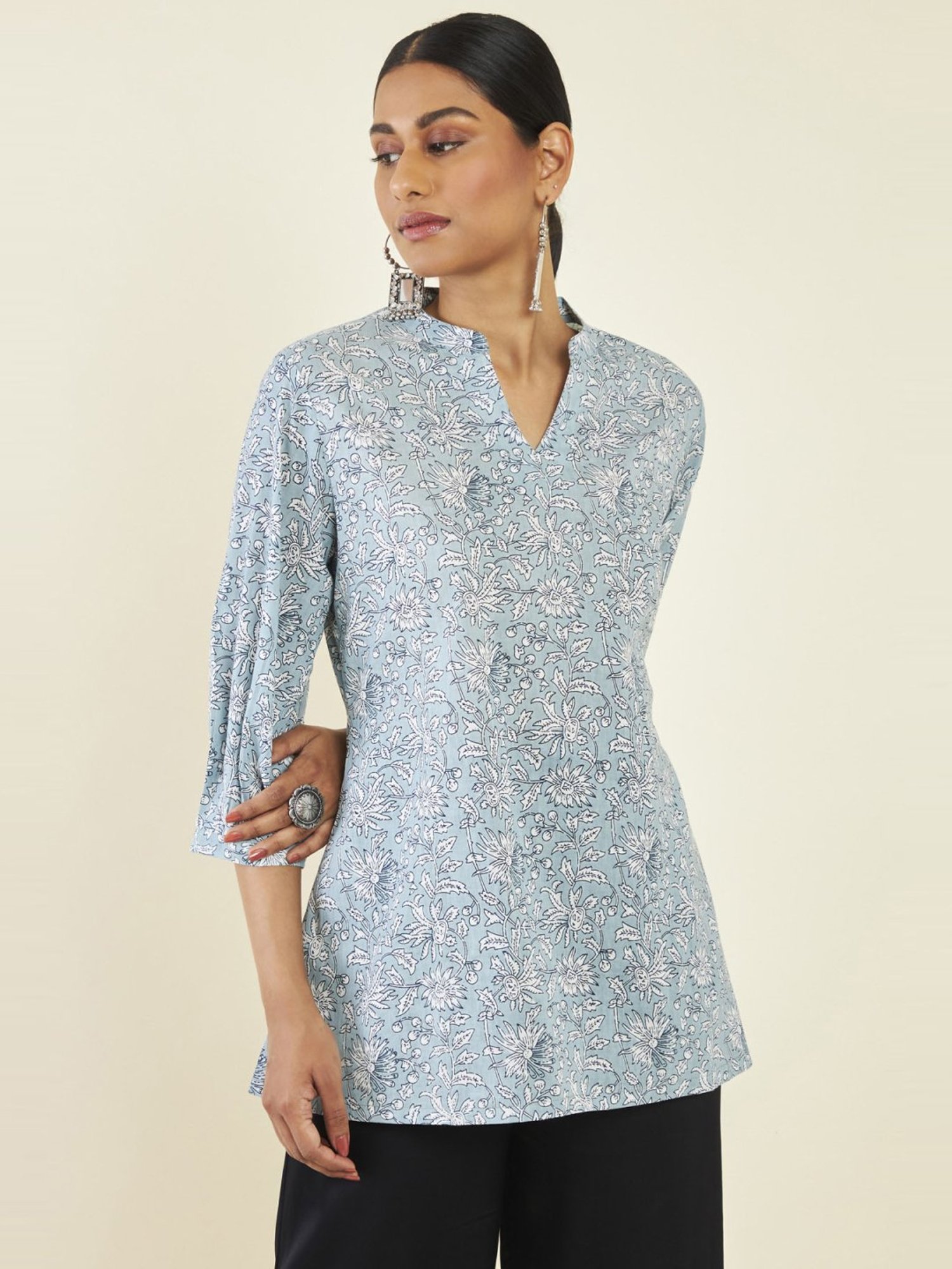 Soch Grey Cotton Floral Print Tunic