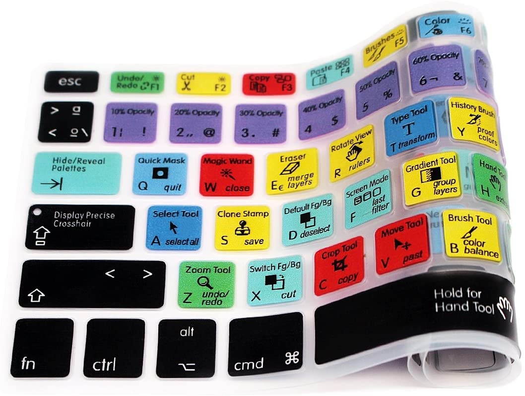 HRH Hot Key Function Shortcut Spanish Silicone Keyboard Cover Skin for Mac Air 13,MacBook Pro 13/15/17 (with or w/Out Retina Display, 2015 or Older Version)&Older iMac US/EU-Photoshop PS