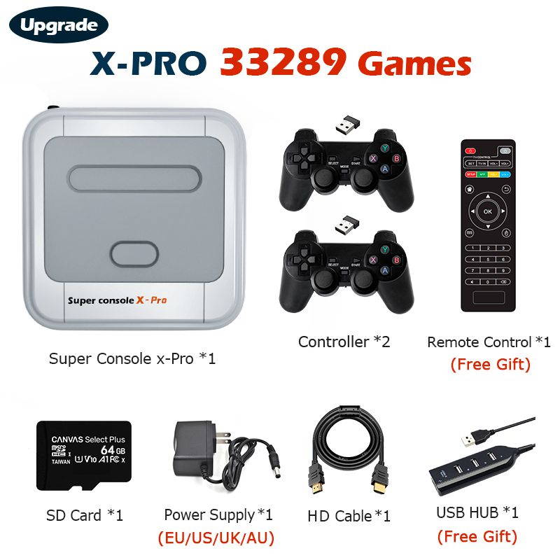 Super Game Console X Pro, Retro Video Game Console,4K HDMI TV Output Game Consoles Built-in 64G with 33000+ Video Games,Support for PS1/PSP/DC/N64