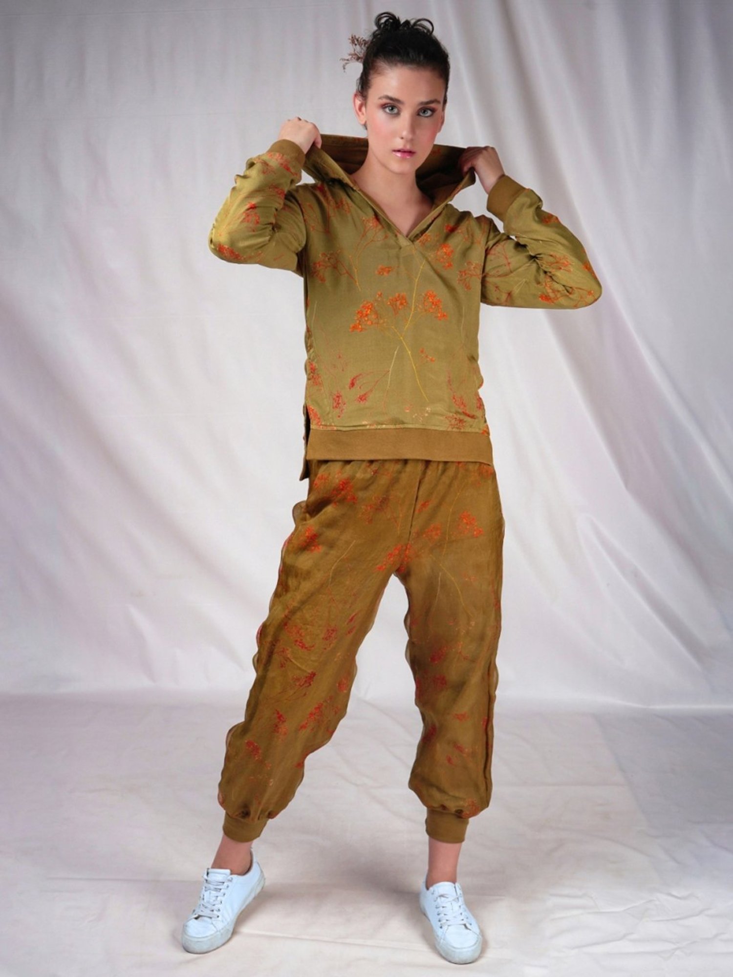 Seesa Green Spring Summer Floral Printed Sweatpants