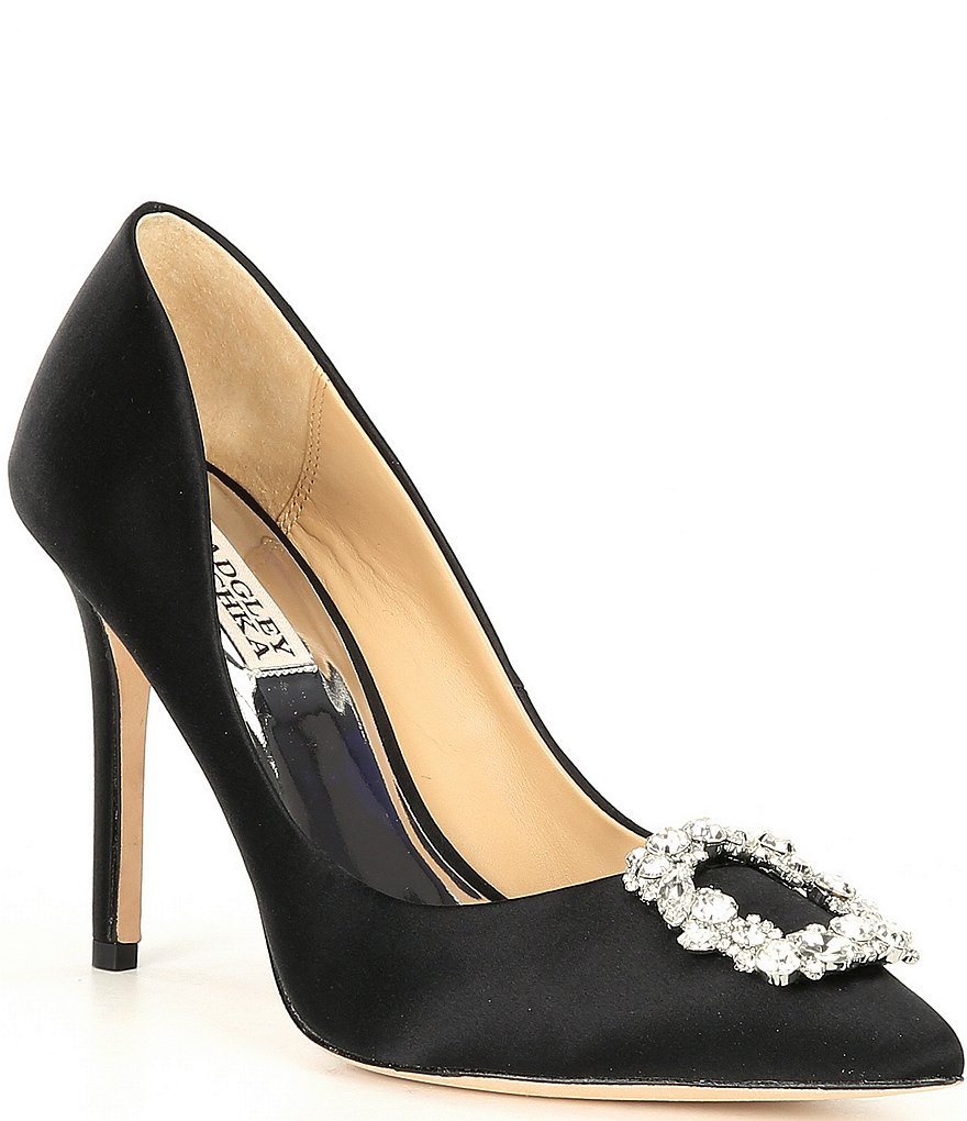 Badgley Mischka Cher Satin Brooch Embellished Stiletto Pumps