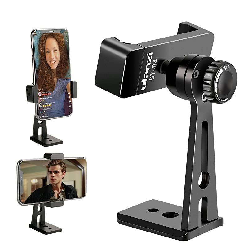 ST-04 Aluminum Smartphone Tripod Mount Adapter Vertical Video Bracket Cell Phone Clip 360 Degree Smartphone Video Tripod Clamp for iPhone Xs Xs Max XR 8 Android Instagram IGTV Livestreaming