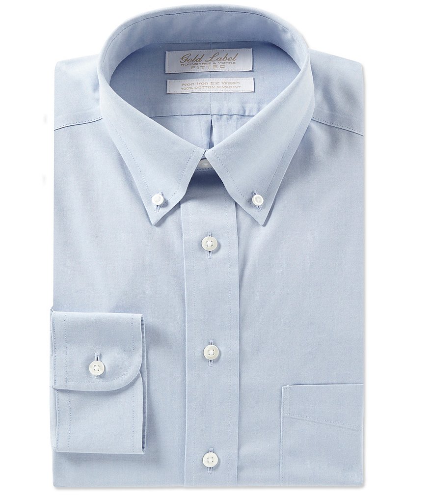 Gold Label Roundtree & Yorke Non-Iron Fitted Button-Down Collar Solid Dress Shirt