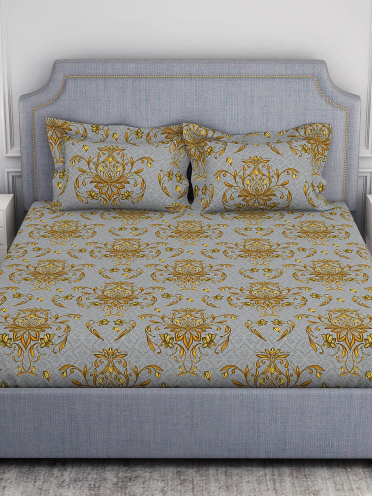 Welspun Adore Abstract Grey 105 TC Microfiber Double Bedsheet with 2 Pillow Covers