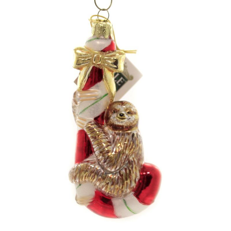 Noble Gems 5.25" Sloth On Candy Cane Ornament Animal Christmas  -  Tree Ornaments