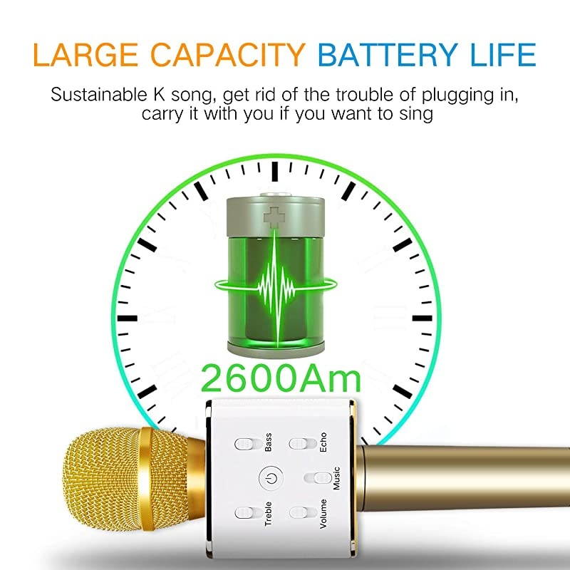 Q7 Wireless Bluetooth Karaoke Microphone10W Dual Speakers Portable Handheld Karaoke Machine Christmas Birthday Home Party for KidsAdults iPhoneiPadTabletTVPCAndroid SmartphoneGolden
