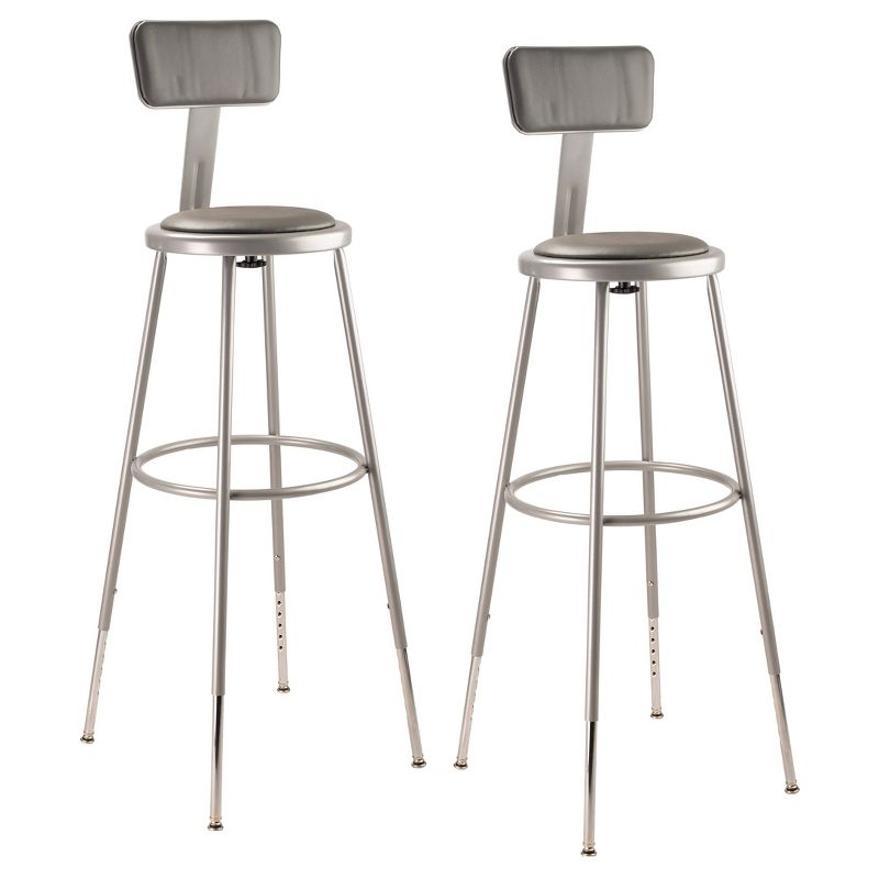 2pk Adjustable Heavy Duty Vinyl Steel Stool with Backrest Gray - Hampton Collection